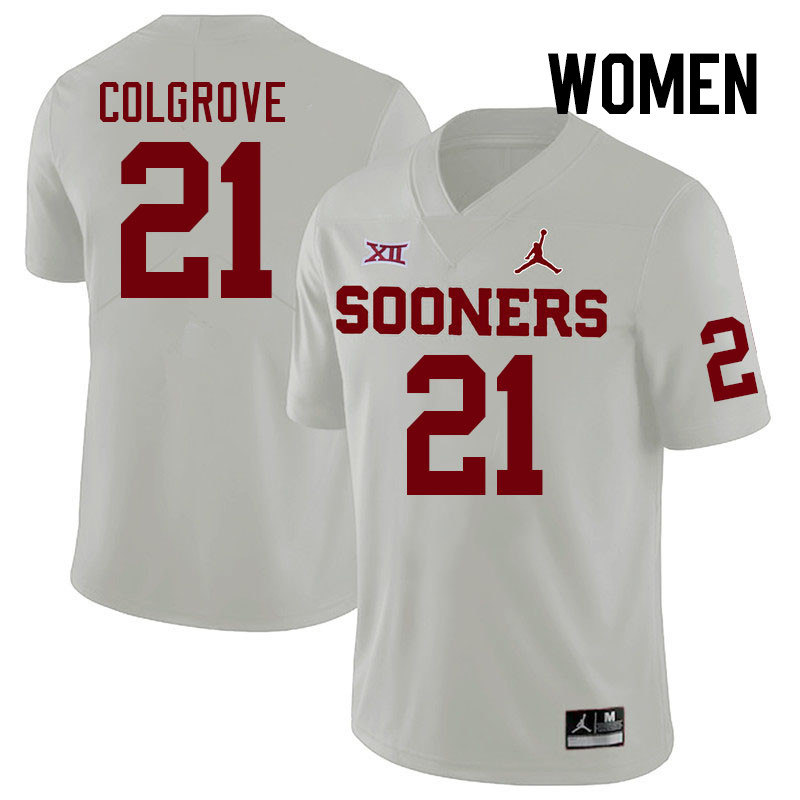 Women #21 Braylon Colgrove Oklahoma Sooners College Football Jerseys Stitched Sale-White - Click Image to Close